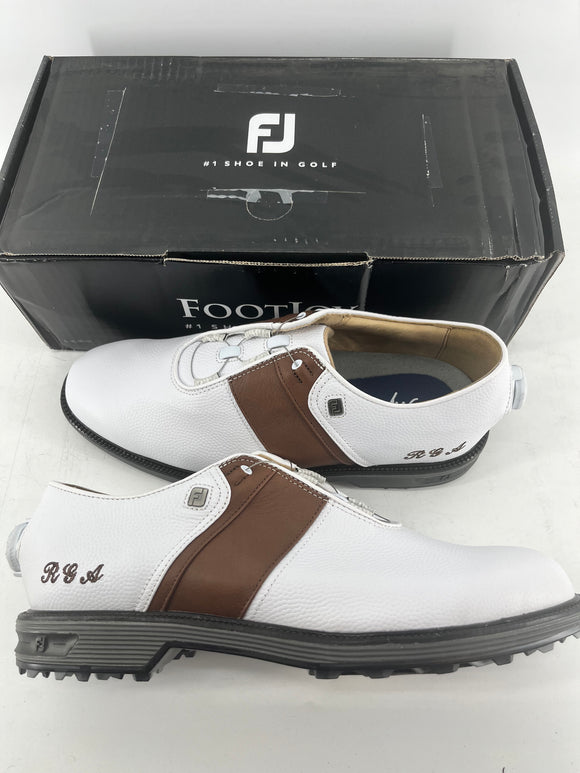 Footjoy Myjoys Premiere Series BOA Packard Spikeless Golf Shoes White Brown 9.5W