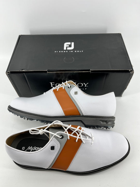 Footjoy Myjoys Premiere Series Packard Golf Shoes White Burnt Orange 11 XW
