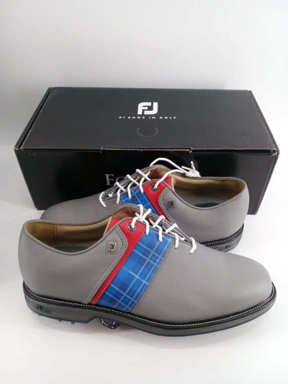 Footjoy Myjoys Premiere Series Packard Golf Shoes Grey Blue Red Plaid 10.5 Wide